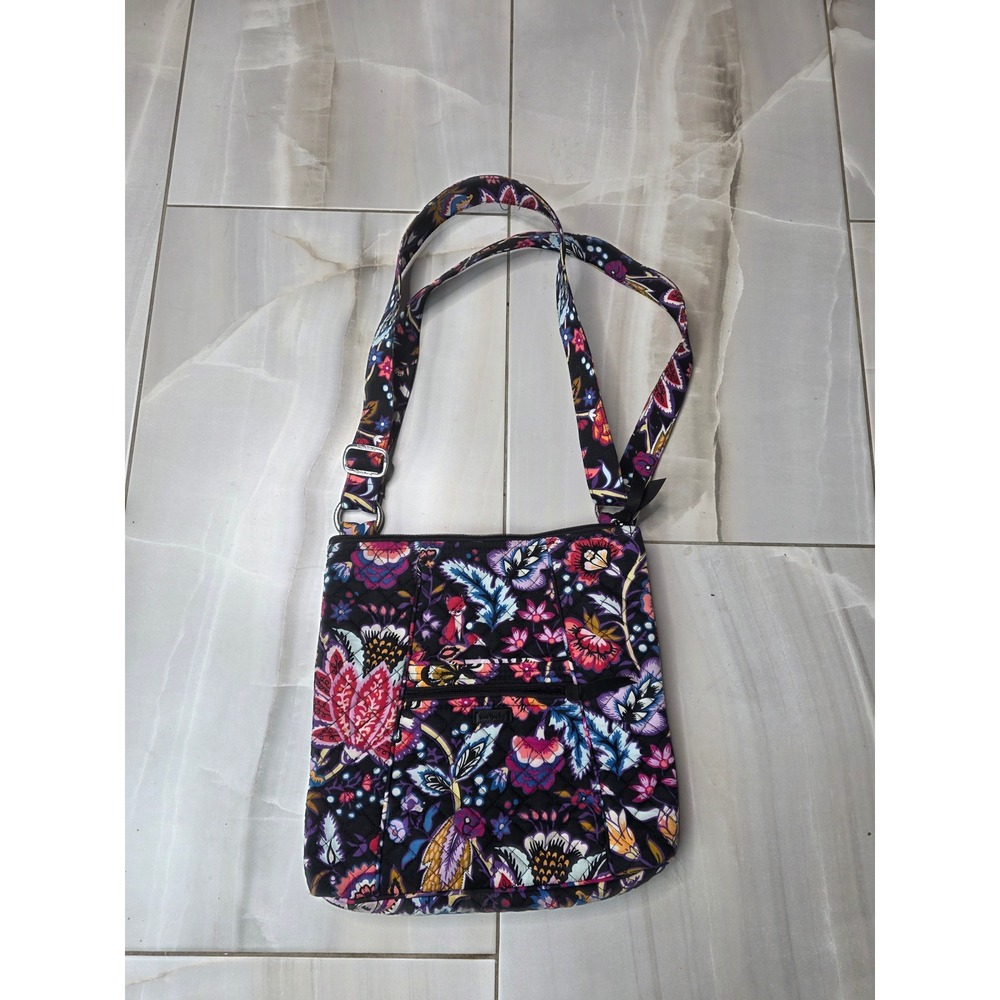 Vera Bradley Foxwood Floral Quilted Cotton Hipster Crossbody Bag Black Multi K1